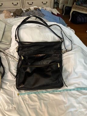 HOBO Black Leather Crossbody Bag with Brass Hardware